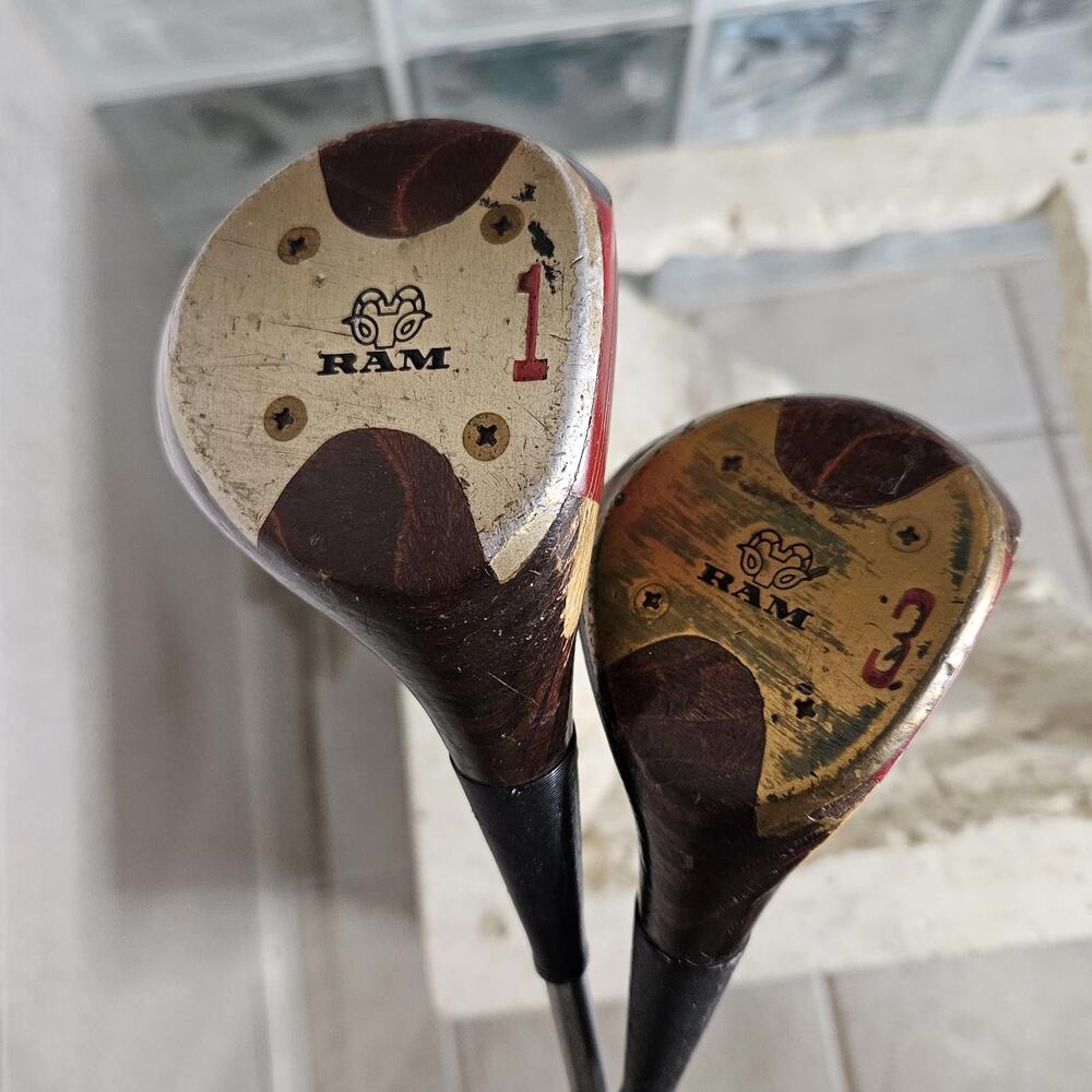 Vintage Ram Golf Tour Model Golden Ram Club Set 1,3 Woods Set RH Dyna-Lite Steel